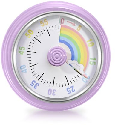 Visuell timer regnbåge för barn, äggklocka, 60 minuters nedräkning timer kylskåp med magnetisk fot mekaniskt urverk inga batterier krävs ringklocka för studie/arbete/matlagning lila