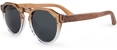 GOWOOD Sonnenbrille Herren und Damen Polarisiert Holz Panto Rund | Premium Holzbügel mit Acetatrahmen | Geschwärzte Holzbrille UV400 Gläser | Damen & Herren Sonnenbrille UV Schutz