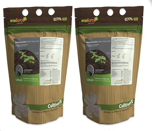 CULTIVERS Harina de Roca de 2x1 Kg Polvo de Basalto. Fertilizante Ecológico a base de Silicio que aporta Microelementos para todo tipo de plantas. Force Stone