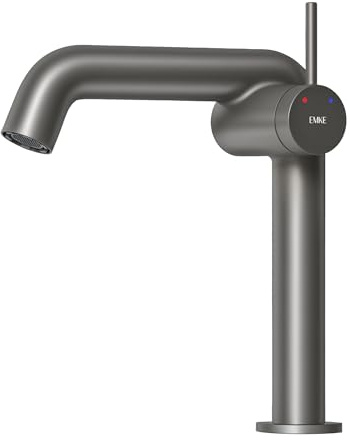 EMKE Badarmatur, Anthrazit, matt, Einhebelmischer aus Messing, Keramikkartusche, 222 x 200 x 76 mm, Badarmatur, einfache Installation, wassersparend, Waschbeckenarmatur.