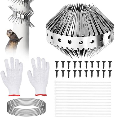 WANDGU Protezione per martore: 304 filo spinato in acciaio inox, 300 cm, protezione per martore con 20 fili, cravatte, viti, guanti per casa, giardino, protezione per tubi