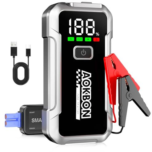 AOKBON Avviatore Batteria Auto 7000A Avviatore di Emergenza per Auto Moto Fino All Ges 10,0L Diesel 12V Starter Batteria Portatile con Torcia a LED