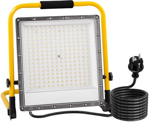 OUSIDE Faretto LED da Cantiere 200W, Farò LED da Cantiere con Cavo in Gomma VDE 3G 0,75 mm² da 4 m, Luce Bianca 6500K,20000 Lumen - Ideale per Edilizia,Lavori di Cartongesso, Riparazioni