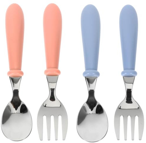IMIKEYA 4stücke Teiliges Besteckset Für Kleinkinder Babylöffel Und Gabeln Aus Rostfreiem Stahl Und Abs Leicht Zu Reinigen Für Babyfütterung