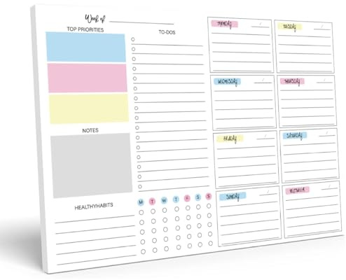 52 PCS Wochenplaner Block A4, Tear-Off Wochenplan, Study Weekly Planner Ohne Festes Datum, Wochenplaner 2025, To Do Liste für Schule, Büro, Essensplaner, Haushaltsplaner (a)