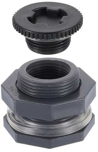 QUARKZMAN Conector De Mamparo con Tapón, Conector De Tanque De Agua De 1 NPT para Adaptador De Manguera De Jardín Tanques De Agua Acuarios, Gris