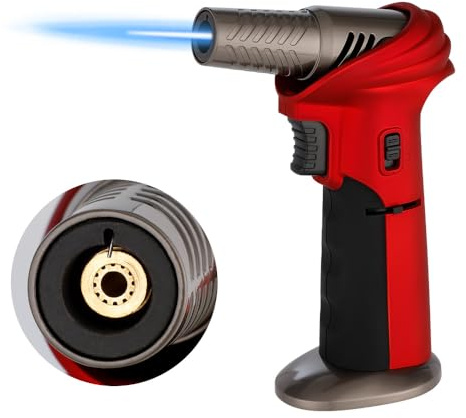 Chalumeau de cuisine pour la cuisine et le bricolage, briquet à souder avec verrouillage de sécurité et flamme réglable rechargeable au gaz butane pour crème brûlée, soudage, industriel (butane non