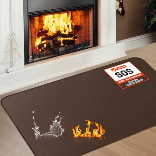 Fireplace Hearth Mat, 2' X 3'6'' X 0.04'' Fireplace Mat Fireproof, Hearth Pads for Wood Stove Fireplace Indoor, Fireplace Rug Protects Floors Carpets from Sparks Embers, Brown