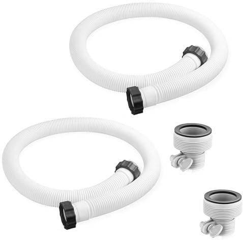 Lot de 2 tuyaux de piscine 38 mm, 150 cm, blanc, avec 2 adaptateurs B, tuyau pour pompe INTEX résistant aux UV et à l'eau chlorée