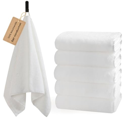 SEMAXE 6er-Handtücher Set in Weiß, aus 100% Baumwolle, Oeko-TEX Zertifiziert, weich & saugstark, mit praktischen Aufhängebändern, in Geschenkbox