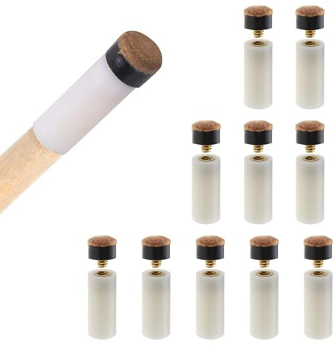 10 Sätze Anschrauben Billard Queue Spitzen, 10mm Billard Queue Tipps Ersatz, mit Plastik Pool Queue Zwinge, Hartes Leder Ersatz Schraub Tipps Billard Zubehör für Snooker Pool Queues