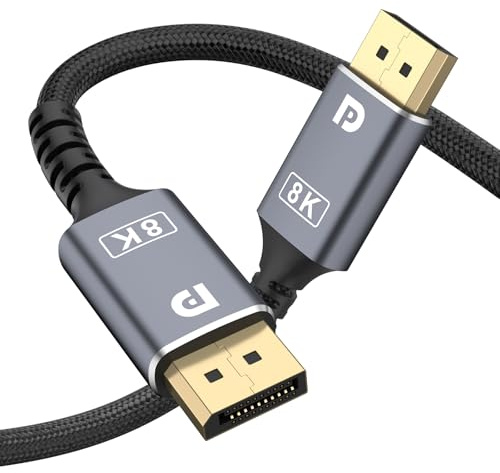 Amzpas 8K Câble DisplayPort 1.4 2m, 4K@144Hz/165Hz, 2K@240Hz, 8K@60Hz, 32.4Gbps Câble DP, HDR, G-Sync Free-Sync, DSC 1.2,Câble DP 1.4 pour 240Hz Moniteur Gaming/PC/Carte Graphique (2m)