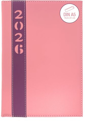 Buchkalender 2026 A5 1 Tag 1 Seite – Tagesplaner DIN A5 Kalender mit Hardcover Softtouch – Kalenderbuch 2026 in 4 Farben – Terminplaner & Jahreskalender (Rosa)