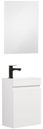 Kometmöbel Conjunto Mueble de baño 40 cm con Lavabo y Espejo 100% montado de fábrica (Blanco Brillante 40cm, con Espejo)