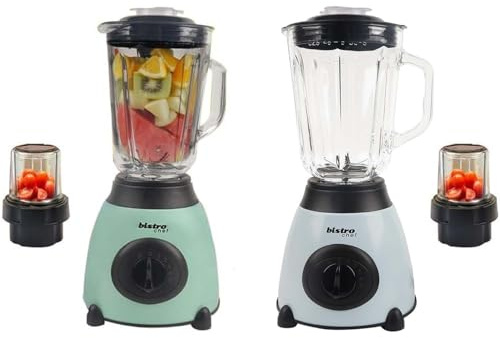 Bistro Chef 2-in-1 Nuts Ice Crushing Mixer Blender 850W, Professional Handheld Kitchen Blender 1.5L for Smoothie Maker, Fruit Juice, Shake, Made from Glass & Stainless Steel (Blue & Green, Pack of 2)