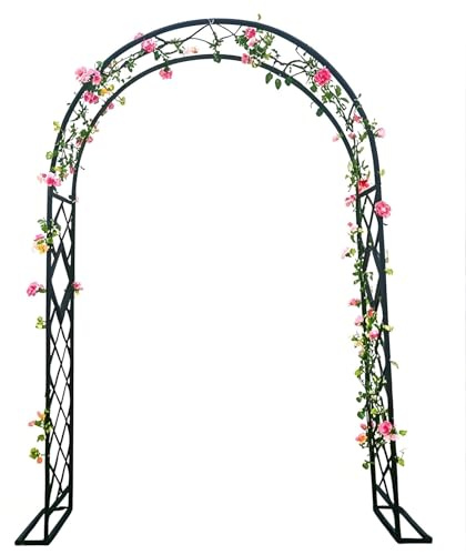 Arche de jardin robuste en métal noir pour rosiers grimpants 2,2 x 2,4 m, treillis parfait pour décoration de mariage, tonnelle extérieure