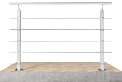 AICA 150x100cm Barandillas de aluminio, Barandilla de escalera, Ángulo de montaje ajustable, uso interior y exterior - Plateado mate - fijaciones al suelo
