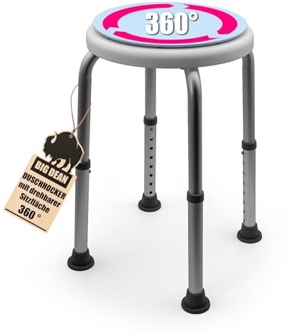 BigDean Duschhocker 360° drehbarer Duschstuhl bis 136 kg höhenverstellbar