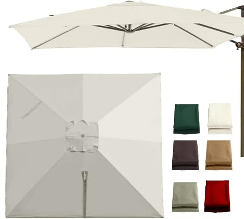 10'x10' Cantilever Patio Umbrella Replacement Canopy Fabric AntiUV Square Parasol Cover 8 Ribs Market Umbrella Cloth for Backyard Beige 3m Single Top