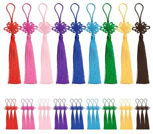 TONGIHS 36 Pièces Petit Noeuds Chinois, pour Bricolage, 9 Couleurs | Longueur d'environ 20cm,En polyester,Brillant,Symbolisant la prospérité et le bien-être,pour Les portes,Les chambres