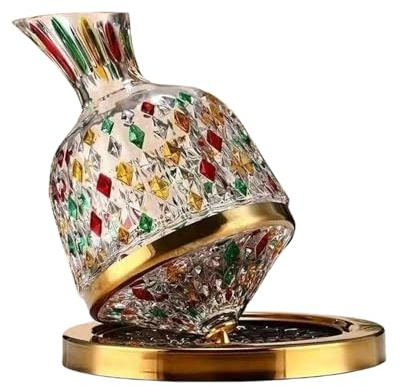 Dekanter Rotwein, 360° Drehbar Gold 1.5L Weinkaraffe mit Sockel, Bleifreies Kristall Glas Schnell Weindekanter, Handgeblasenes Dekantierflasche, Tolles Geschenk für Weinliebhaber (Farbe)