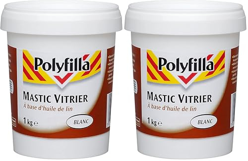 POLYFILLA Mastic Vitrier à base d'huile de lin - Fixation des vitres aux fenêtres - Pâte Blanc 1Kg (Lot de 2)