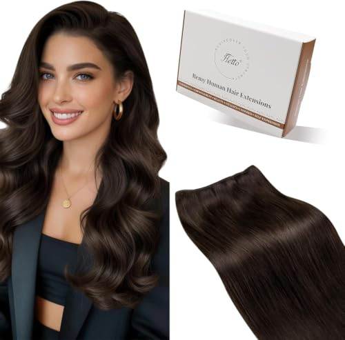 Hetto Tressen Echthaar Extensions, Mittelbraun, 50cm, 100g | 100% Remy Haar, Stylbar, knotenfrei, Fur Sew-in/Tape/Clip, Leicht, Langlebig, Natürlicher Look Haarverlängerung