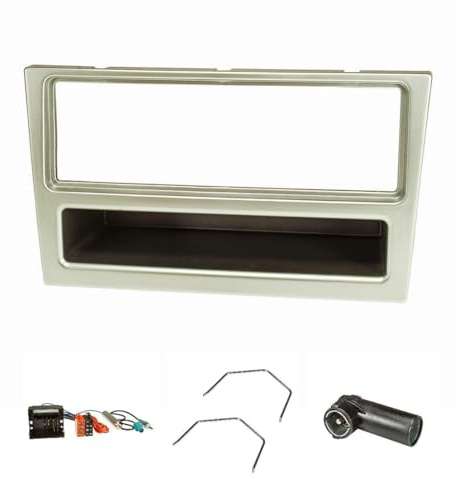 tomzz Audio 2439-074 Radioblende Set kompatibel mit Opel Corsa C Combo Omega B Vectra C Meriva matt-Chrom mit Quadlockadapter ISO Fakra Antennenadapter Phantom DIN ISO Entriegelungsbügel