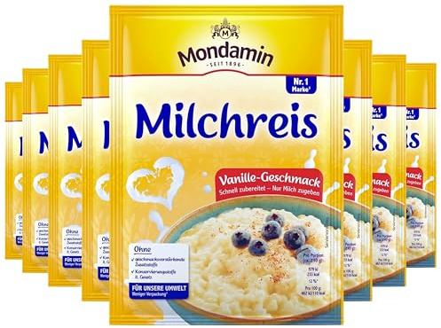 Mondamin Milchreis Vanille-Geschmack für ein süßes Dessert schnell zubereitet, nur Milch zugeben 117 g 8 Stück