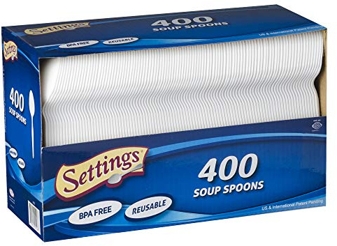 [400 Count] Settings Plastic White Soup Spoons, Practical Disposable Cutlery, Great For Home, Office, School, Party, Picnics, Restaurant, Take-out Fast Food, Outdoor Events, Or Every Day Use, 1 Box