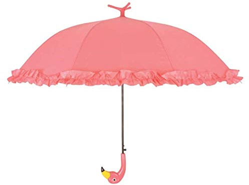 Esschert Design Regenschirm Flamingo mit Rüschen aus Pongee Seide, ABS und Eisen, 98,0 x 98,0 x 79,0 cm