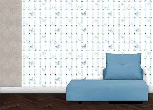 Gräflich Münster'sche Manufaktur wunderschöne hellblaue Streifentapete mit chinesischen Schmetterlingen, Vlies Tapete als klassische GMM Wand Dekoration für edle Wohnakzente (H: 2,6m B: 46,5cm)