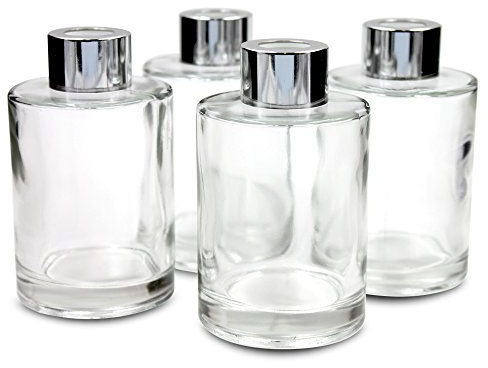 Frandy House Juego de 4 frascos difusores de vidrio con tapas, 4.2 pulgadas de alto, 120 ml, accesorios de fragancia, uso para juegos de difusor de varillas de repuesto.