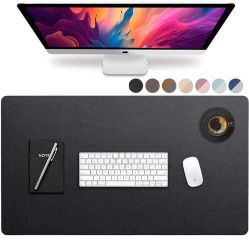 Leather Desk Pad 36 x 20, Vine Creations Office Desk Mat Waterproof Black - Premium Quality - Smooth Mouse Writing Surface - Maximum Protection Dual-Sided Pu Leather Blotter for Desk Office/Home