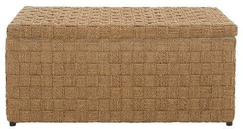 SAFAVIEH Home Collection – Ashban Natural Seagrass Rectangular Rattan Storage Trunk Bench with Side Handles, Fully Assembled (SEA7036A)