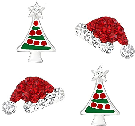 FIVE-D 2 Paar Ohrringe Weihnachten Nikolaus Mütze und Weihnachtsbaum 925 Sterling Silber im Schmucketui