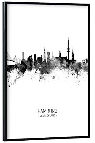 artboxONE Poster mit schwarzem Rahmen 30x20 cm Städte Hamburg Germany Skyline BW - Bild Hamburg Cityscape Deutschland