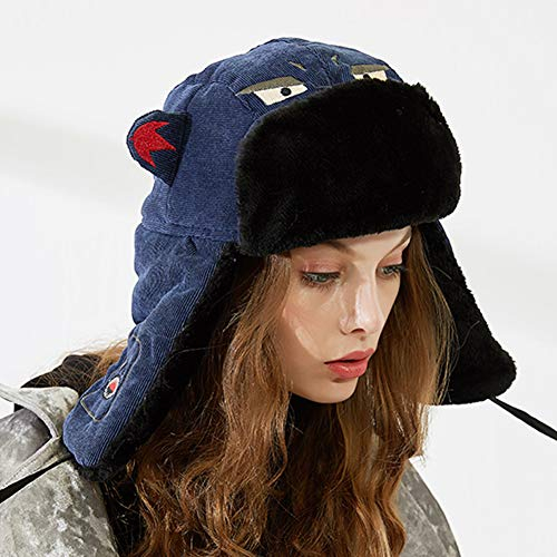 MHGLOVES Bomber Pilotenmütze Fliegermütze Russenmütze,Warme Trappermütze Unisex Fliegermütze Winddicht,Bomber Hut Chapka Für Damen(1 Stück),Blau