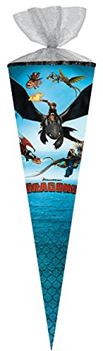 Schultüte - Dragons - Drachenzähmen leicht gemacht - 85 cm - eckig - Tüllabschluß - Zuckertüte - mit/ohne Kunststoff Spitze - Nestler - Mädchen Jungen -..