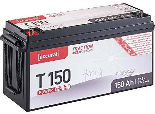 Accurat Traction LiFePO4 Batterie T150-12V, 150Ah - Lithium-Eisenphosphat Versorgungsbatterie, Bootsbatterie, Solarbatterie für Wohnwagen, Wohnmobil, Camper