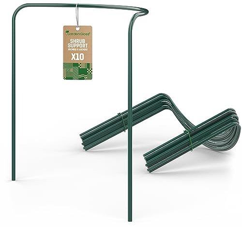 GardenGloss® Strauchstützen aus beschichtetem Stahl (10 Stück) - Staudenhalter halbrund 35cm x 40cm - Blumenstütze für Hortensien und Rosen - Pflanzenstütze aus Stahl