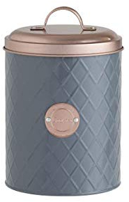 Beautiful Biscuit Tin - with Copper Lid Storage Canister - Modern Round High-Capacity - Durable - Smooth and Attractive Finish - Decorative Jar Grey/Copper, 13 x 13 x 17.5 cm