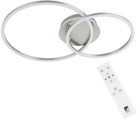 EGLO LED Deckenleuchte Palmaves 3, Wohnzimmerlampe mit Fernbedienung | Lichtfarbe warmweiß – kaltweiß, indirektes RGB Licht, dimmbar, Deckenlampe aus Aluminium, Kunststoff, Nickel-Matt, Silber