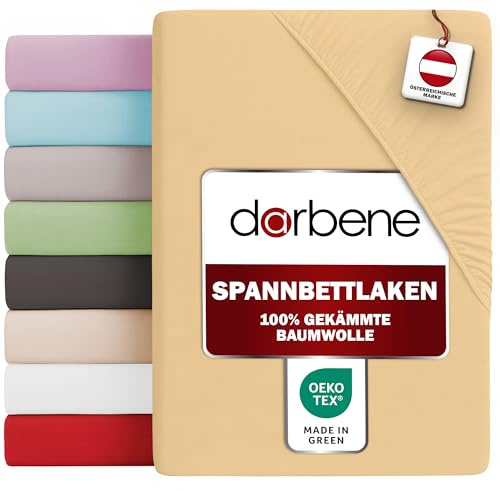 DarBene Spannbettlaken 90x200 Premium, Jersey 100% gekämmte Premium Baumwolle, Blickdicht, superweiches Bettlaken bis 30 cm Matratzenhöhe, Oeko-TEX, Sand | 100% gekämmte Baumwolle, 145 g/㎡ Jersey, bis 30 cm Matratzenhöhe, atmungsaktiv, weich, kuschelig