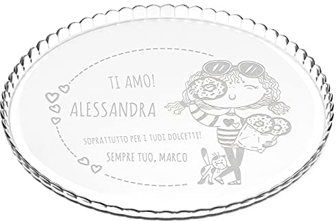Maverton Portatorta in Vetro Trasparente - Incisione Laser Personalizzata - Piatto Tondo Porta Dolce con la Tua Dedica Incisa - Sottotorta da ca. 32,5cm - regalo donna - Biscotti