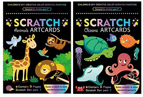 Georgie Porgy Kratzbilder Set DIY Bastelsets für Kinder Magic Kratzpapier Notizbuch Ostern Weihnachten Geburtstagsgeschenk für Jungen Mädchen (Tierische Meereswelt)