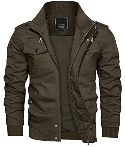 KEFITEVD - Bomber mimetico da uomo, stile cargo, giacca da lavoro, casual, con zip intera, giacca a vento, Caff, XXL