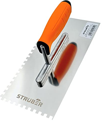 STRÜBER Zahnkelle 6mm (270 x 130 mm/Zahnung 6x6mm) - Profi Zahnglättekelle aus rostfreiem Edelstahl - Premium Glättekelle mit Softgriff - Zahnspachtel zum Verlegen von Fliesen - Made in EU