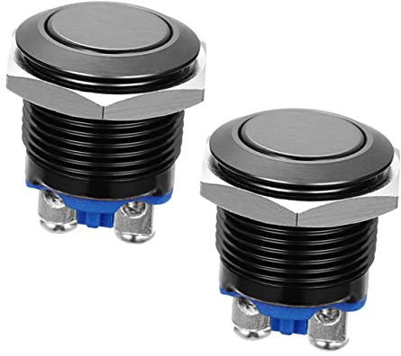TEHAUX 16mm Metall Druckknopf Schalter Momentaner Reset Taster Mit Schwarzer Hülle Ein Tasten Start Für Türklingel Und Eingangswächter Langlebig Und Wetterfest 2 Stück