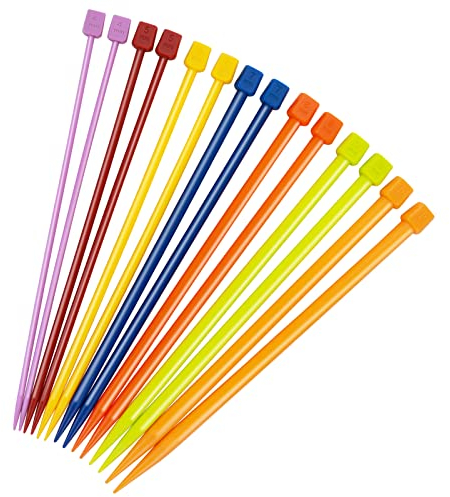Yolev 14 Stücke Stricknadeln Set Kunststoff Stricknadeln 25 cm Lang Einspitzig Knitting Needles zum Selbermachen Stricken Werkzeuge zum Herstellen von Pullovern Schals Schal Stricken Set